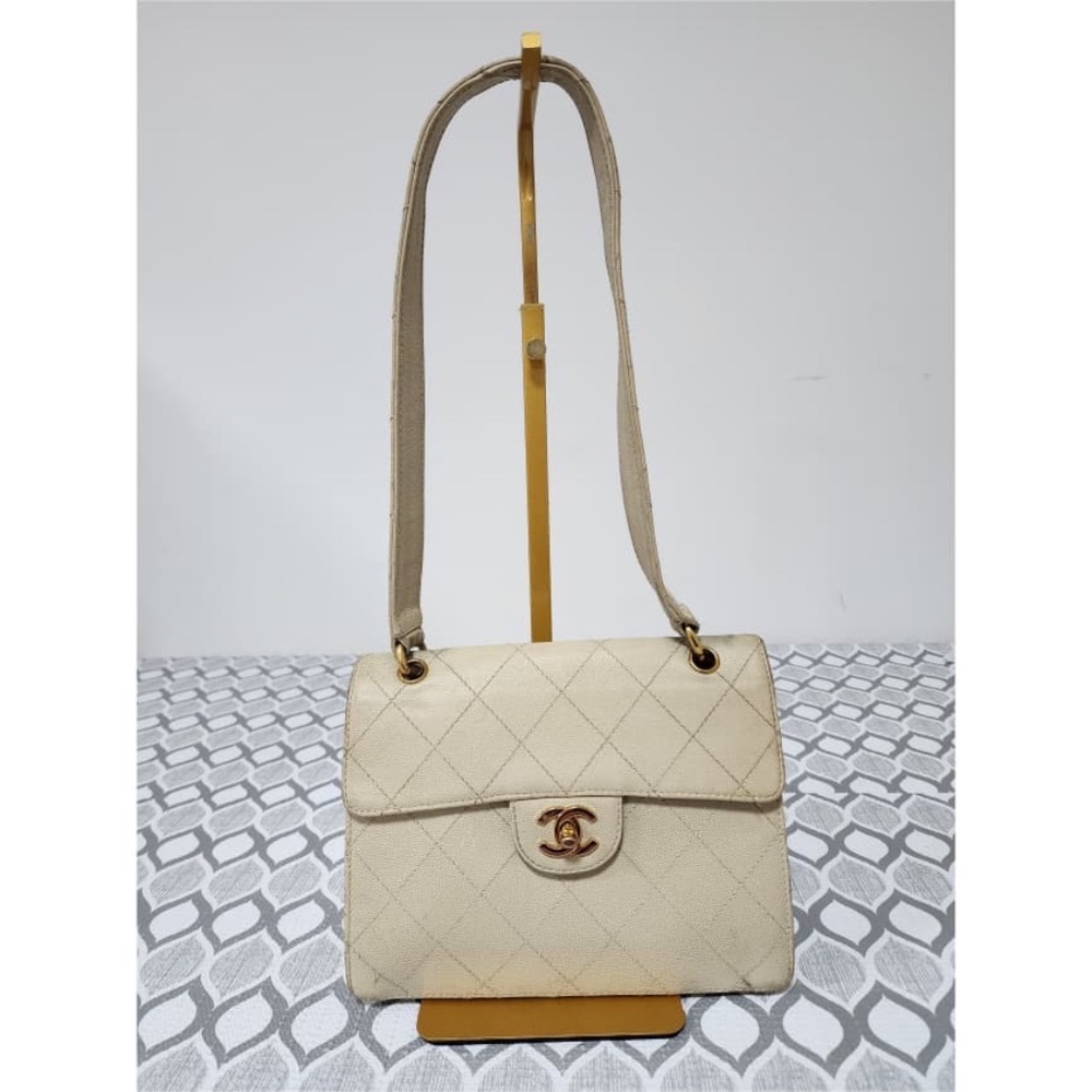 Authentic Chanel Vintage Classic Single Flap Bag Cream